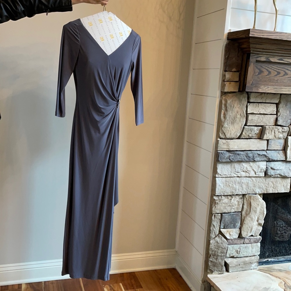 Ralph Lauren Long-sleeve Jersey Gown w/ Brooch - Picture 1 of 8